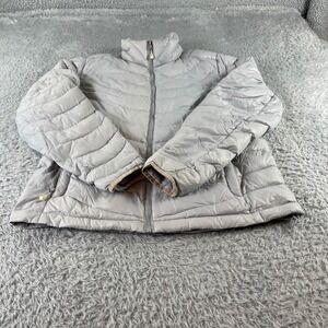 Lands End Puffer Jacket Womens M Light Gray Full Zip Insulated Warm Coat